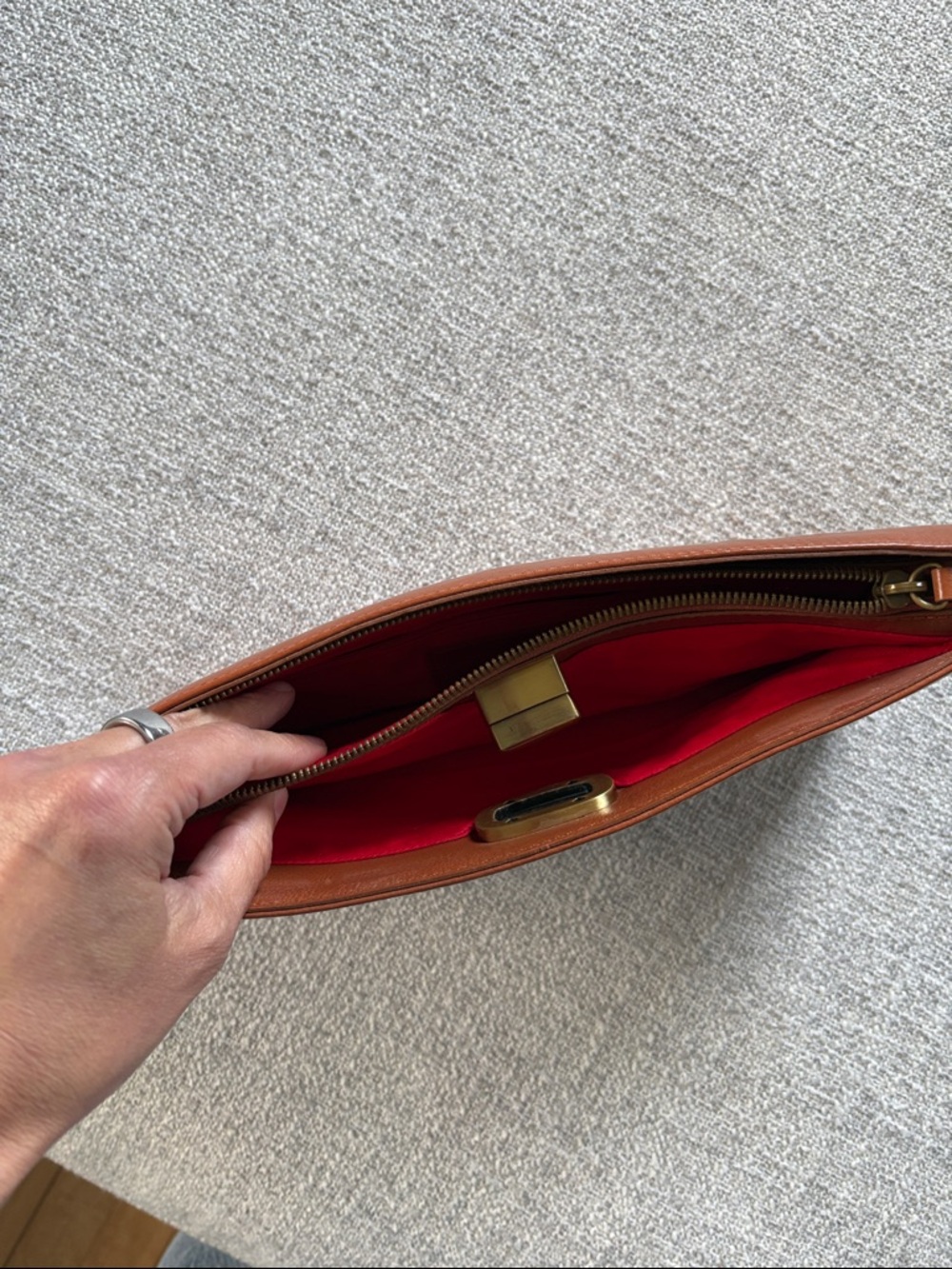 HOBO Leather Turn-Lock Wristlet Clutch in Cognac - Picture 3 of 5